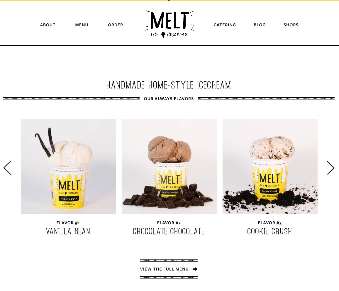 Example of Melt Ice Cream's Website Showing Intuitive Navigation