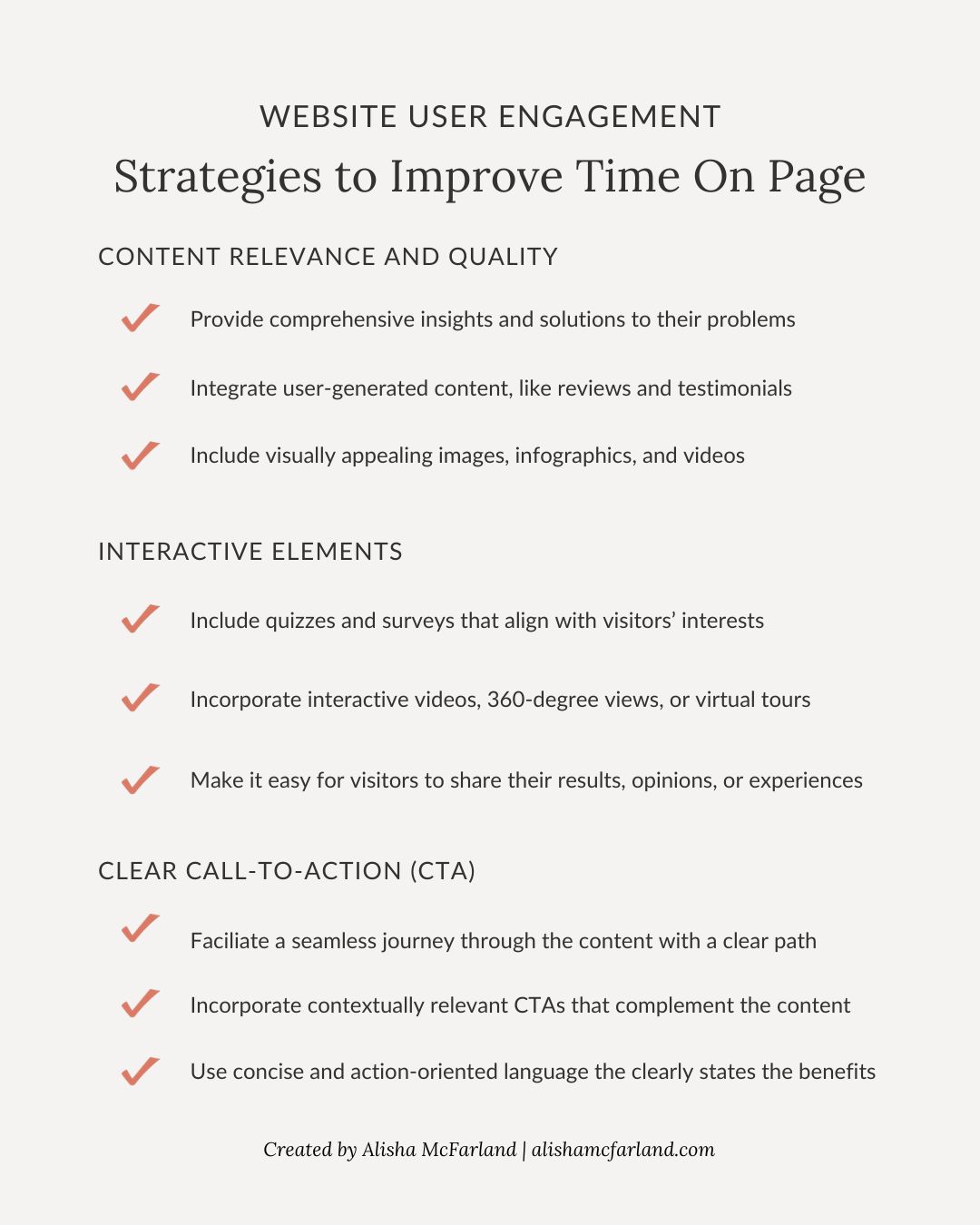 Website User Engagement Strategies to Improve Time on Page checklist