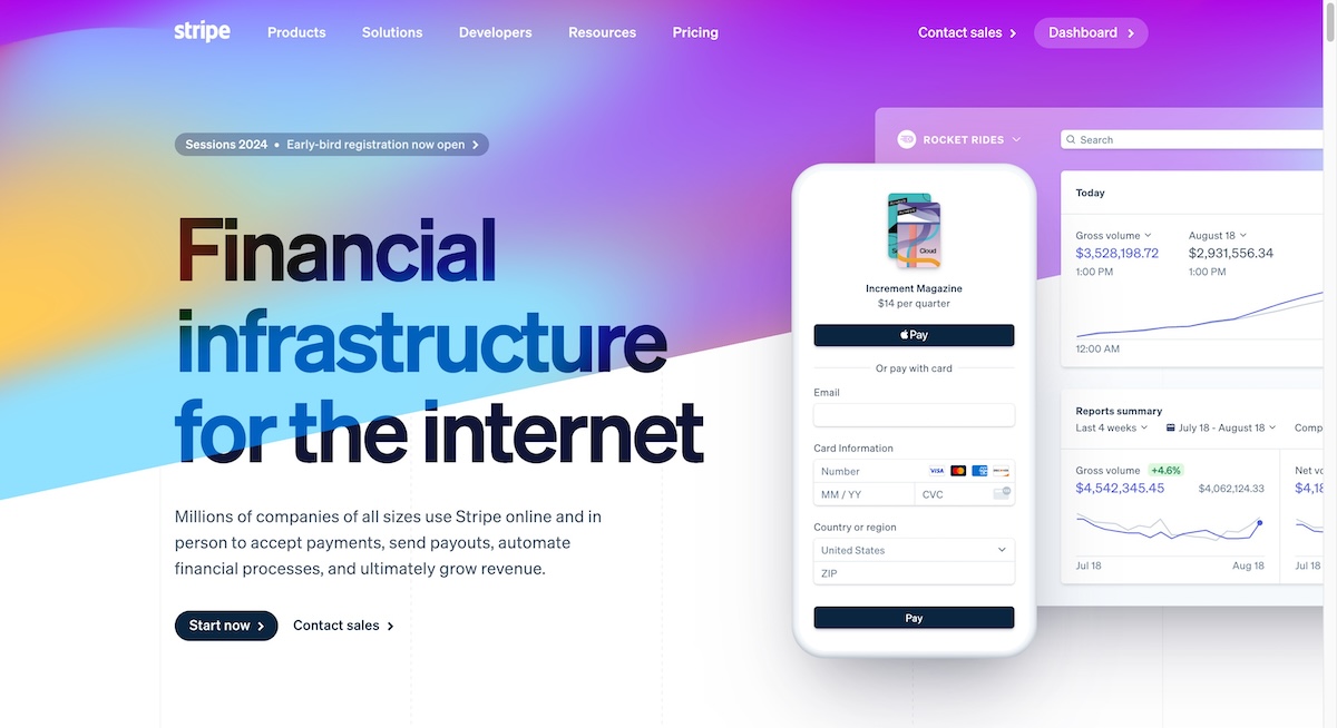 Stripe-Financial-Infrastructure-for-the-Internet screenshot of home page